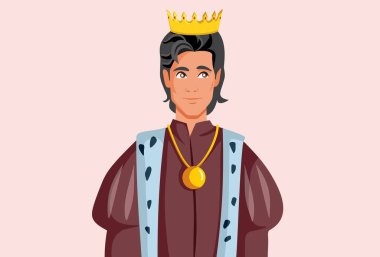 Altın Crown Vektör Karikatürü ile Yakışıklı Kral Portresi