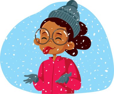 Mutlu Kız Kar Vektörü çizgi filminin tadını çıkarıyor.