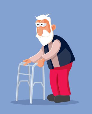 Yürüyen Çerçeve Vektörü İllüstrasyon Tasarımı Kullanan Yaşlı Adam