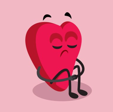 Üzgün Kalp Yalnız Oturuyor ve Bunalımlı Vektör Çizim Çizimi