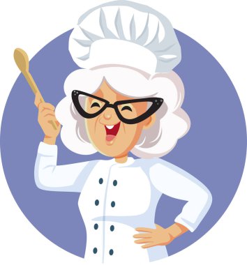 Kıdemli kadın şef tahta kaşık taşıyıcısını elinde tutuyor.