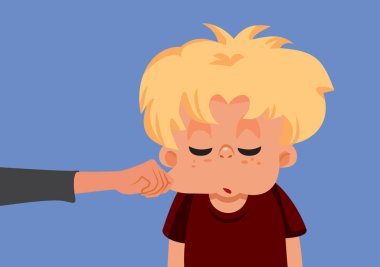 Sinir bozucu teyze Genç Erkek Vektör Resimlerinin Yanaklarını Çimdikliyor