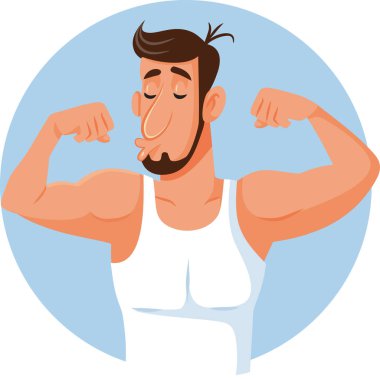 Fit Man kendine aşık. Flexing Biceps Vektör Karakteri.