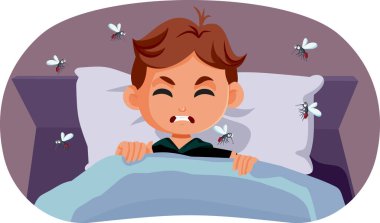 Küçük Çocuk Vektör Çizgi Filminin Uykusunu Rahatsız Eden Böcekler
