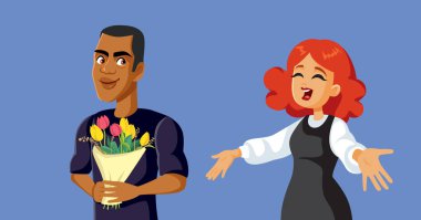 Girlfriend Receives Her Suitor with Open Arms Vector Illustration clipart