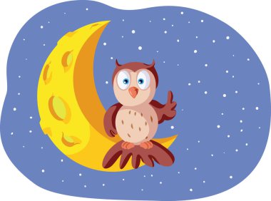 Ay Vektörü Çizgi Film Karakteri 'nde Mutlu Baykuşlar Oturuyor