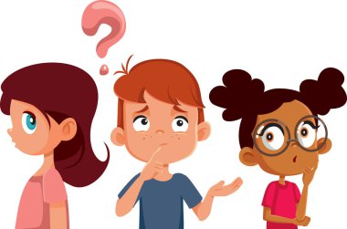 Komik Öğrenciler Vektör Çizgi Karakterlerini Sorguluyor ve Merak Ediyor