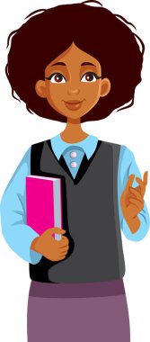 Ders kitabı Vektör Tasarımı Tutan Neşeli Çalışkan Kadın