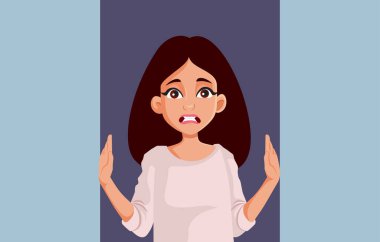 Dar Boşluklardan Korkan Kadın Vektör Tasviri. Kapalı alanlarda huzursuz bir kız. 