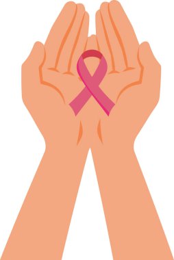 Ellerinde Kanser Kurdelesi Taşıma Çizgi Filmi Çizimi