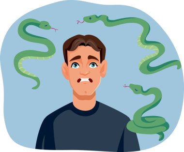 Man with Exaggerated Fear of Reptiles Vector Illustration clipart