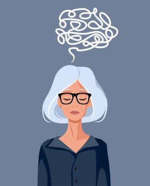 Karmaşık Düşünce Vektörü Karakteri Olan Bunalımlı Yaşlı Kadın