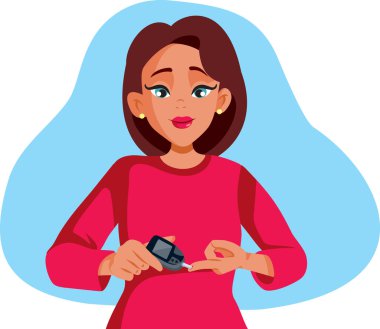 Kan Şekerini Glucometer Vektör İllüstrasyonuyla Ölçen Kadın