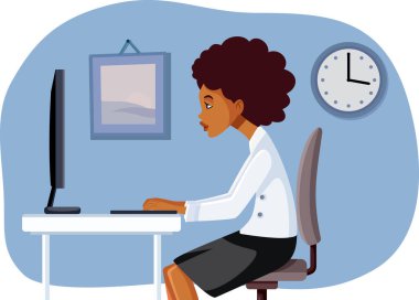 Ofis Vektörü illüstrasyonunda çalışan Afrikalı Etnik Kadın