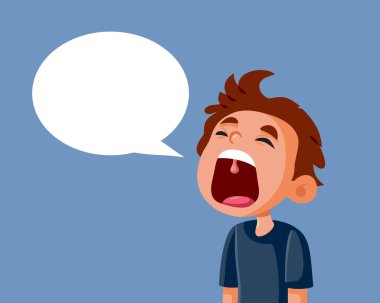 Boş Konuşma Köpüğü Vektör Çizgifilmiyle Bağıran Genç Çocuk