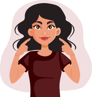 Mutlu Gururlu Kadın Gülümseyen Vektör Çizgifilmini gösteriyor