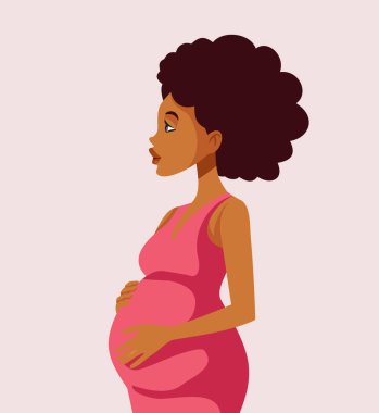 Hamile Kadın Şişme Vektör İllüstrasyonunu Okşuyor