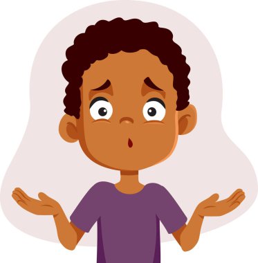 Şaşırmış Çocuk Omuz silkiyor Belirsiz Vektör Çizgi Filmi Çizimi