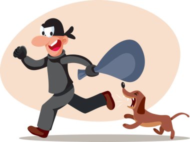 Komik Hırsız, Havlayan Saat Köpek Vektör Çiziminden Kaçıyor