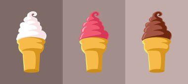 Vanilla, Chocolate and Strawberry Ice Cream Vector Illustration