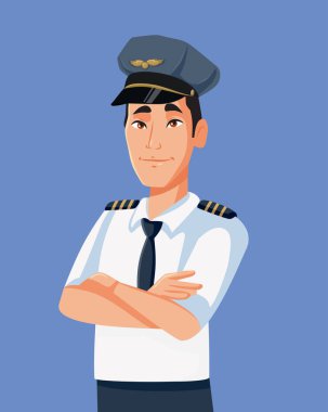Çinli Erkek Pilot Üniforma Vektör Karakterini Giyiyor