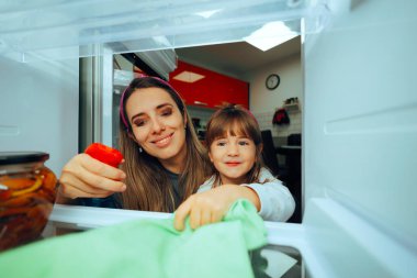 Anne ve Kızı Dezenfektan Deterjanı ile Buzdolabını temizliyor