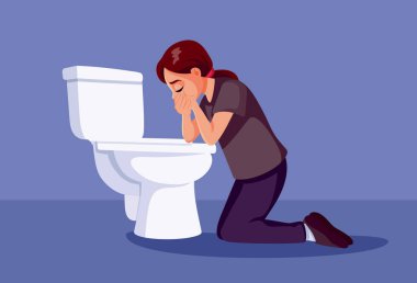 Hasta Kadın Tuvalet Vektörü İllüstrasyonunun Yanında Oturuyor