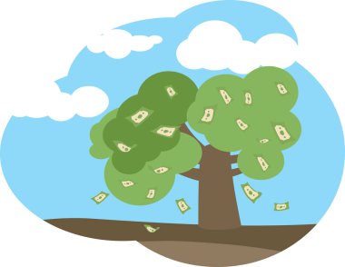 Banknotlarla dolu Para Ağacı Vektör İllüstrasyon Tasarımı