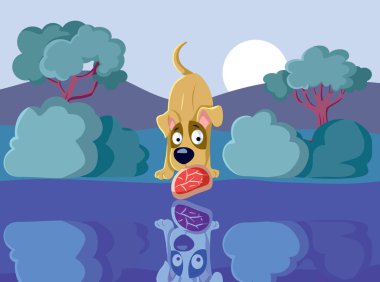Dog and the Shadow Cautionary Fable Vector Illustration Design