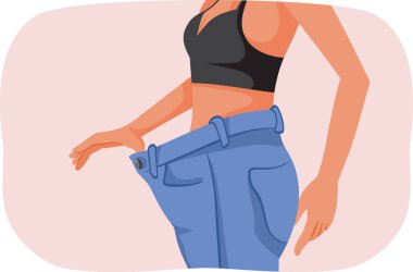 Dönüştürülmüş Kişi Eski Pantolon Vektör İllüstrasyonu Üzerine Diyet Denemeleri Yapıyor