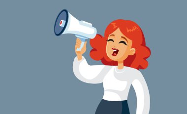 Hoparlör tutan kadın mesaj vektörü illüstrasyonu aktivisti iletişim kuruyor ve sosyal değişim ilan ediyor. 