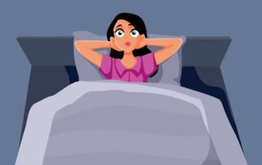 Endişeli Kadın Düşünen Uyku Vektörü İllüzyonu