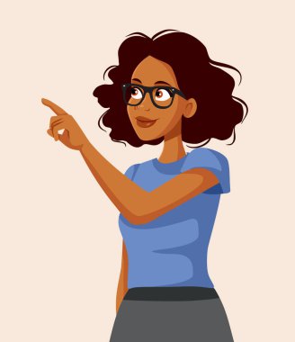 Forefinger Uzaktaki Vektör Çizgi Filmi İllüstrasyonlu Kadın