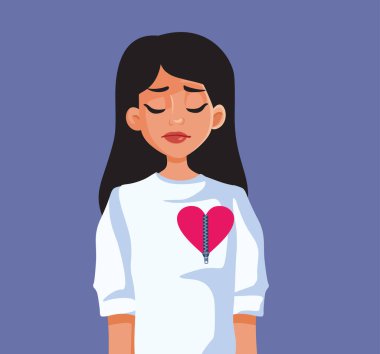 Kırık Kalpli Kadın Fermuarlı Kapalı Vektör Çizgi Filmi