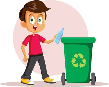 Mutlu Çocuk Plastik Şişe Vektör Çizgi Filmini Atıyor