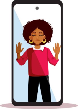 Akıllı Telefonun İçindeki Mahkûm Kadın Savaş Bağımlılığı İllüstrasyonu