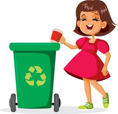 Sorumlu Kız Çöp Vektörü Çizgifilmine Plastik Kupa Atar