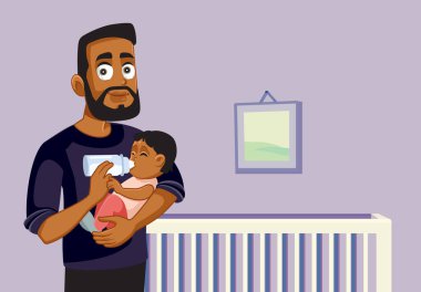 Baba Şişe Küçük Bebek Vektör Çizgi Filmini Besliyor