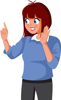 Kadın Konuşuyor ve Parmak Vektörü İllüstrasyon Karakterini Gösteriyor