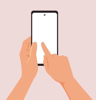 Bir Akıllı Telefon Vektör İllüstrasyon Tasarımı Elleri