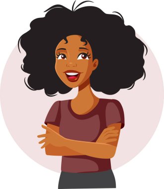 Afrikalı Etnik Kız Neşeli Vektör İllüstrasyonuyla Gülümsüyor