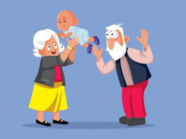 Mutlu büyükanneler ve büyükbabalar Torun Vektörü İllüstrasyonuyla Oynuyor