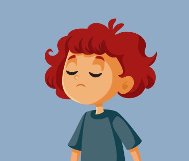 Hüzünlü Küçük Çocuk Mutsuz ve Endişeli Vektör İllüstrasyonu