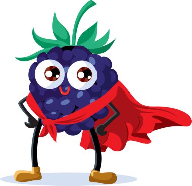 Süper kahraman Pelerin Vektörü Çizgi Filmi Karakteri ile Blackberry Meyvesi