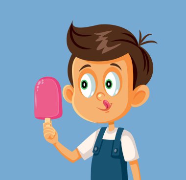 Mutlu Vektör Küçük Çocuk Dondurmayı Yemeye Hazır Tutuyor