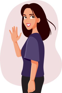 Mutlu Dost Canlısı Kadın El sallıyor Merhaba Vektör Karakteri