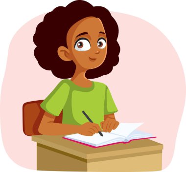 Mutlu Gülümseyen Öğrenci Kız Vektör Çizgi Filmi Karakteri