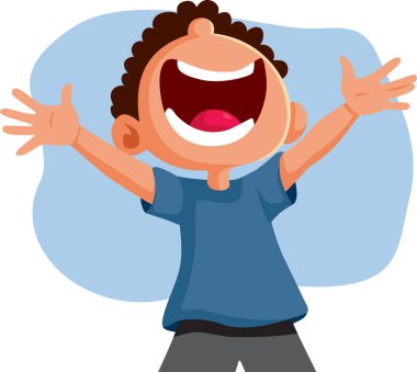 Elleri Hava Vektörü Çizgifilminde Mutlu Heyecanlı Çocuk