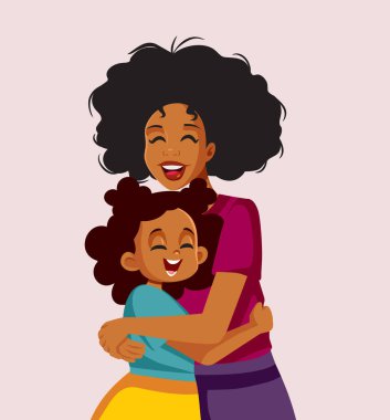 Mutlu Anne, sevgili kız vektör çizgi filmini kucaklıyor.