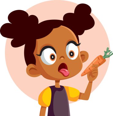 Kız Havuç Vektörü İllüzyonu 'nun Tadı' ndan şikayetçi. Mutsuz çocuk sebze yemekten midesi bulanıyor.